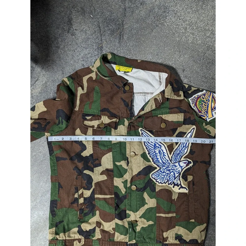 Vintage 90s Y2K Green Army Camo 1996 World Series Jacket Eagle Skull Grunge - Picture 7 of 10